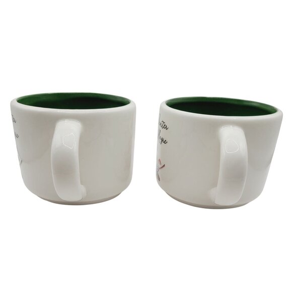 Mushroom Coffee Cups Set Of 2 Ceramic "Winter Magic" Cottage Core Green Interior - Picture 3 of 10